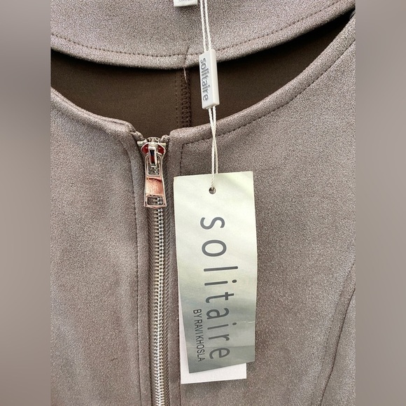 🆕 SOLITAIRE | Metallic Taupe Faux Suede Contemporary Modern Jacket | Large - Picture 6 of 8